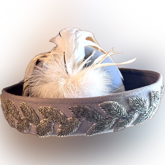 Vintage Vico’s New York Feather & Beaded Statement Hat, EUC - Picture 1 of 14